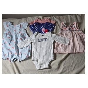 Carters Just One You Baby Girl Clothing Bundle 3M 6M Romper Bodysuits Top 5pc